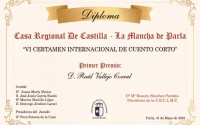 Primer premio en la VI Edición del Certamen Internacional de Cuento Corto de la Casa Regional Castilla-La Mancha