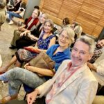 Liliana Miraglia, Marcela Santos, Karen Nogales y Livina Santos en la presentación de Manvscrito de vna corónica inconclusa en Guayaquil, el jueves 14 de agosto de 2025.